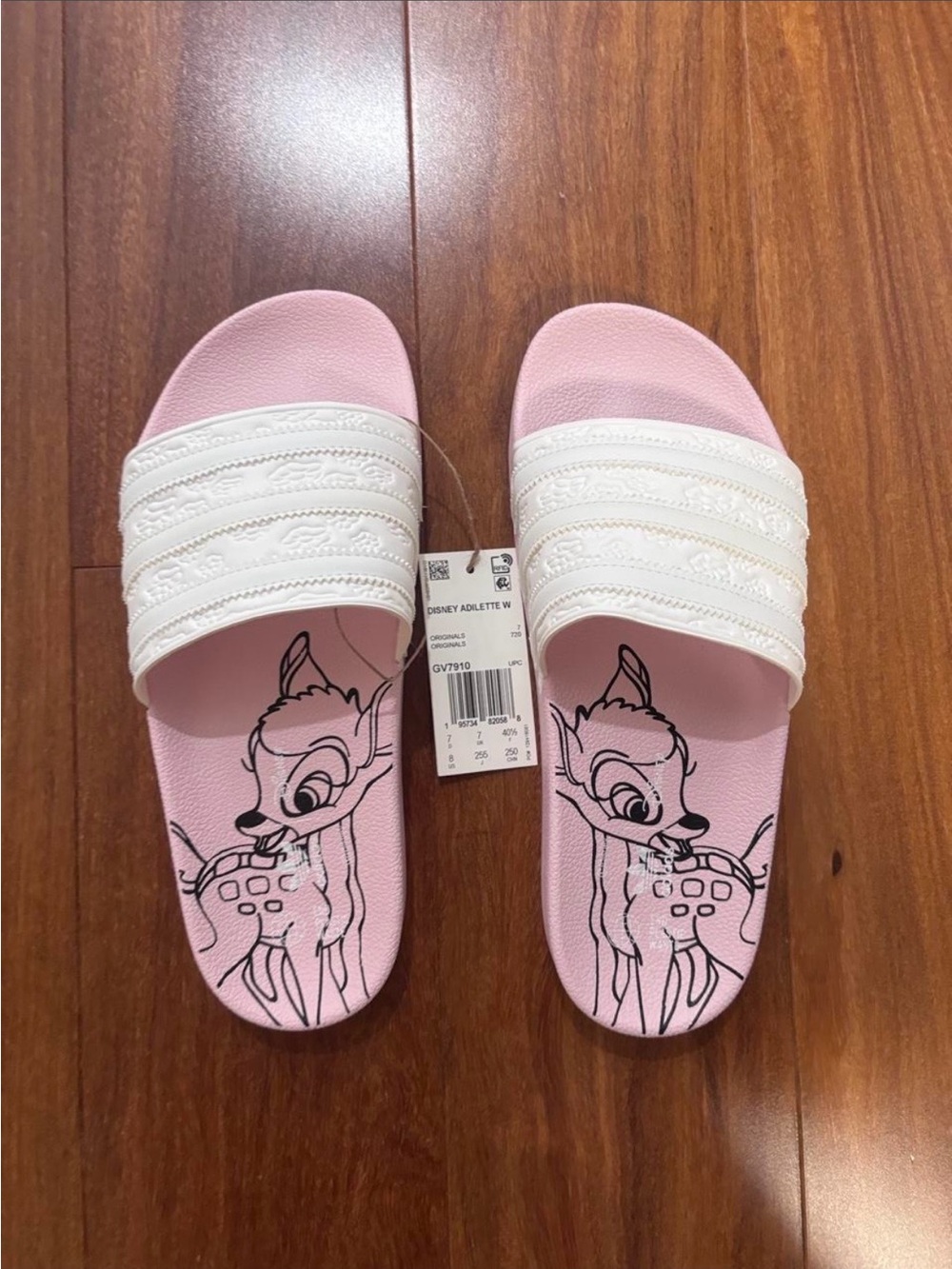 Adidas Pink and White Bambi Slides